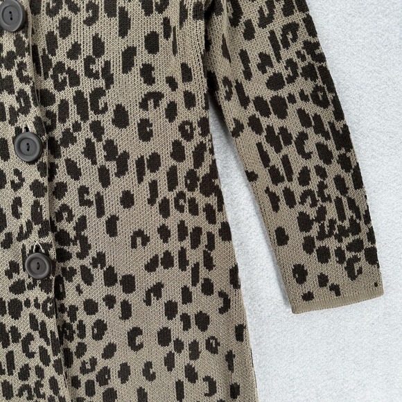 Chicos Leopard Cardigan Sweater Womens 0 SMALL Wool Brown Long Sleeve Long Line - Picture 5 of 14
